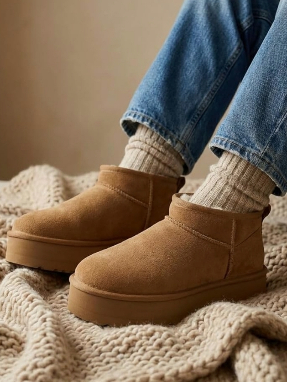 CUSHIONAIRE Hippy Chestnut Brown Suede Platform Ankle Boot - Picture 2 of 14